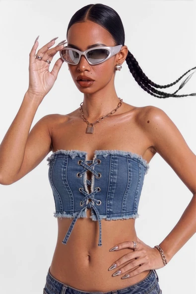 Mavi Crop Jean Büstiyer ürün görseli 1