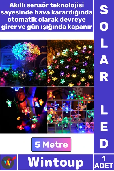 #SolarLed Güneş Enerjili Bahçe Aydınlatma Dekoratif Solar Papatya RGB 8 Fonksiyonlu 5 Metre 50 Led ürün görseli 1
