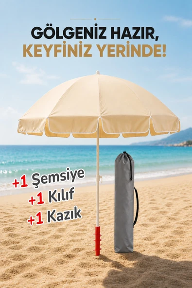 Plaj Şemsiyesi + Kazık + Kılıf, Sabit Gölge Paketi ürün görseli 1