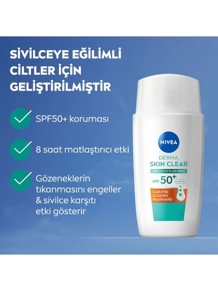 Nivea SPF50 Derma Skin Clear Yüz Kremi 40 Ml, Matlaştırıcı, Karnitin, Gliserin,niasinamid ürün görseli 1