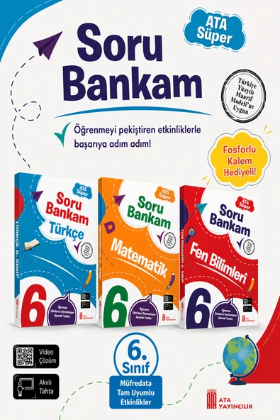 6. Sınıf Ata Süper Türkçe - Matematik - Fen Bilimleri Soru Bankam Seti ürün görseli 1