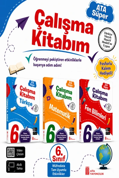 6. Sınıf Ata Süper Türkçe - Matematik - Fen Bilimleri Çalışma Kitabım Seti ürün görseli 1