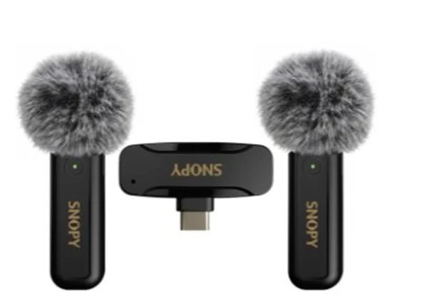 Snopy SN-MW80 Siyah 2 Mikrofonlu Kablosuz Type-c Yaka Mikrofonu ürün görseli 1