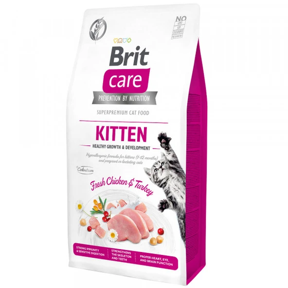 Brit Care Kitten Healthy Growth Tavuklu ve Hindili Tahılsız Yavru Kedi Maması 7 Kg ürün görseli 1