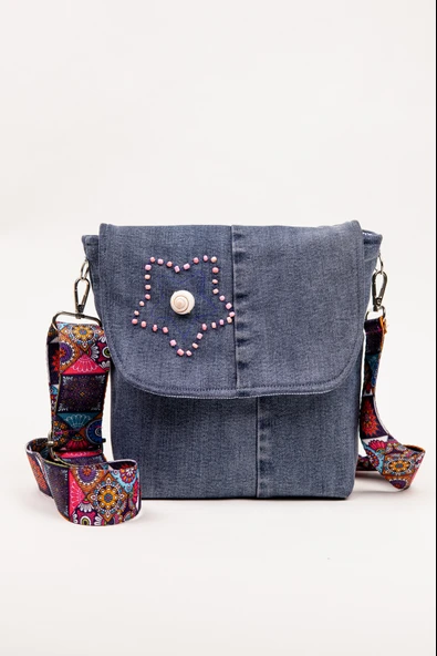 Omuz Askılı Denim Çanta Ayarlanabilir Askılı Astarlı 26x23 cm ürün görseli 1