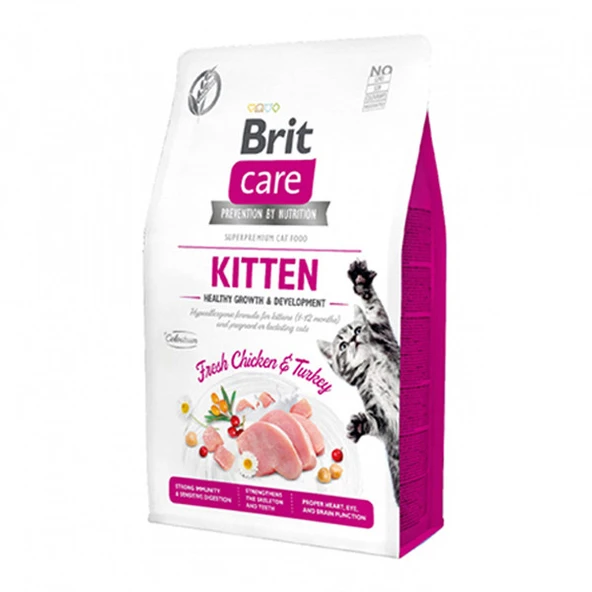 Brit Care Kitten Healthy Growth Tavuklu ve Hindili Tahılsız Yavru Kedi Maması 2 Kg ürün görseli 1