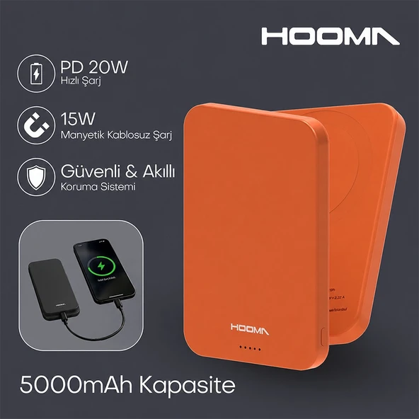 Hooma Magpulse 5 Slim 5000 mAh Powerbank Turuncu (Hooma Türkiye Garantili) ürün görseli 1