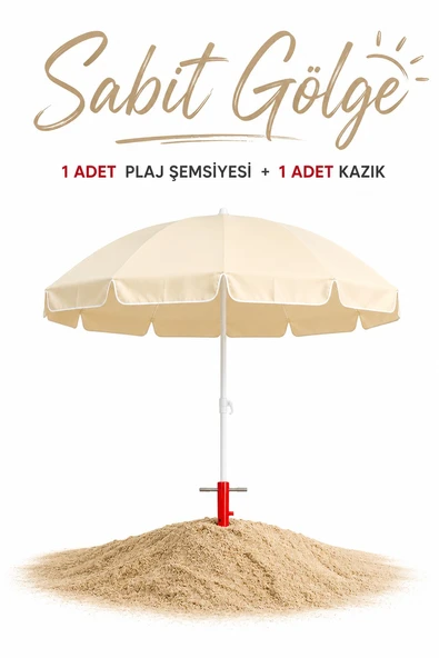 Krem 2 Metre Bahçe - Plaj Şemsiyesi 10 telli, Sabitleme Kazık ürün görseli 1
