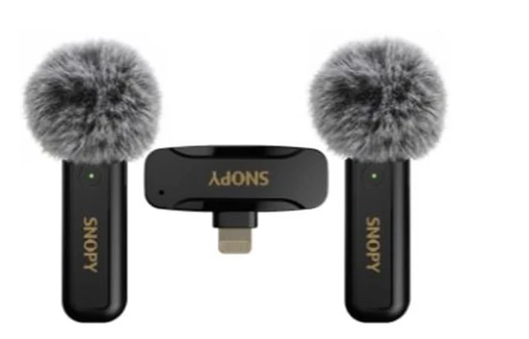 Snopy SN-MW80 Siyah 2 Mikrofonlu Kablosuz Lightning Yaka Mikrofonu ürün görseli 1