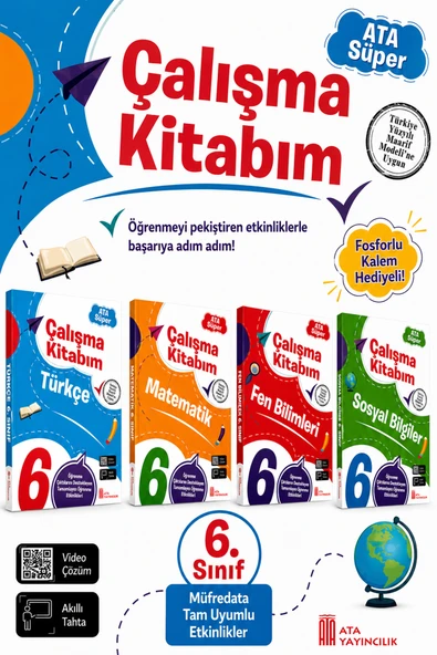 6. Sınıf Ata Süper Türkçe - Matematik - Fen Bilimleri - Sosyal Bilgiler Çalışma Kitabım Seti ürün görseli 1