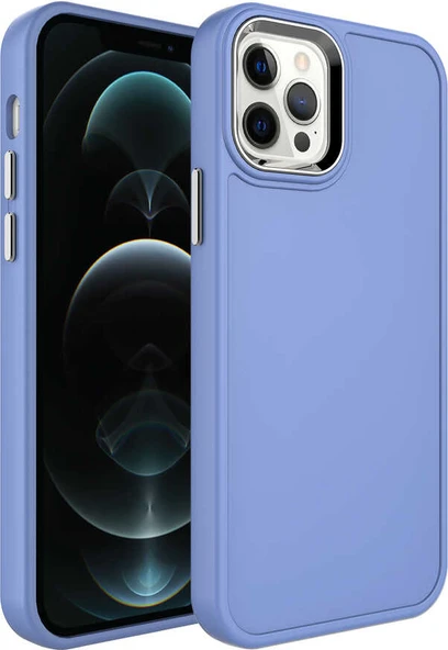 Apple iPhone 12 Pro Max Kılıf Metal Çerçeve ve Buton Tasarımlı Sert Mnc Botox Kapak-Lavendery Gray ürün görseli 1