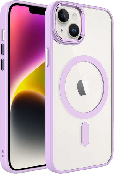 Apple iPhone 14 Kılıf Wireless Şarj Özellikli Mnc Krom Magsafe Silikon Kapak-Pembe Açık ürün görseli 1