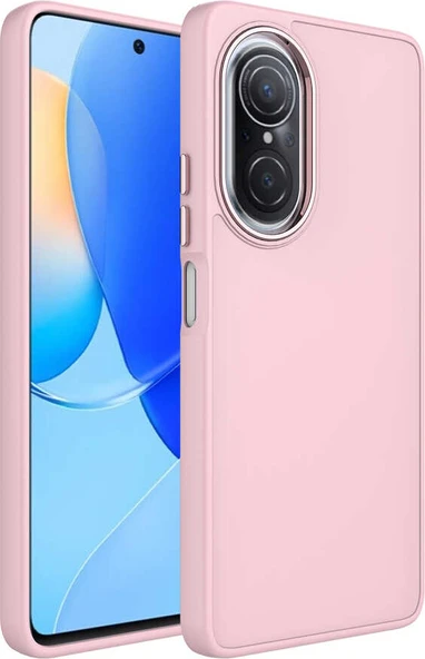 Huawei Nova 9 Se Kılıf Metal Çerçeve ve Buton Tasarımlı Silikon Mnc Luna Kapak-Pembe ürün görseli 1