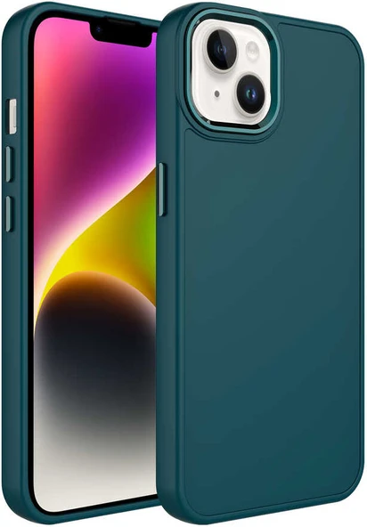 Apple iPhone 14 Plus Kılıf Metal Çerçeve ve Buton Tasarımlı Silikon Mnc Luna Kapak-Koyu Yeşil ürün görseli 1