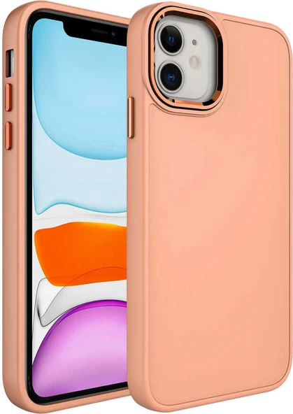 Apple iPhone 11 Kılıf Metal Çerçeve ve Buton Tasarımlı Silikon Mnc Luna Kapak-Yavruağzı ürün görseli 1