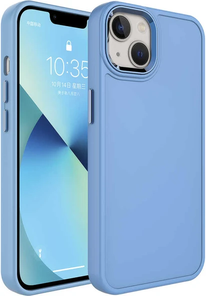 Apple iPhone 14 Kılıf Metal Çerçeve ve Buton Tasarımlı Sert Mnc Botox Kapak-Mavi ürün görseli 1