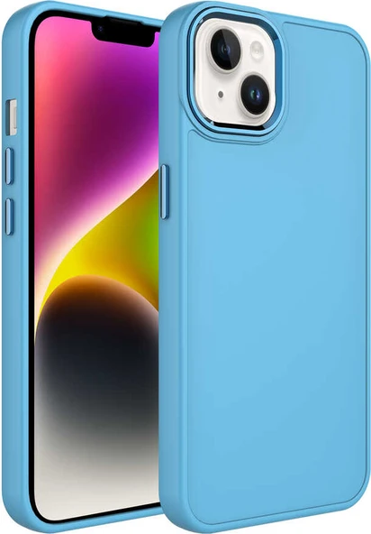 Apple iPhone 14 Plus Kılıf Metal Çerçeve ve Buton Tasarımlı Silikon Mnc Luna Kapak-Sierra Mavi ürün görseli 1