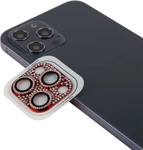 iPhone 12 Pro Uyumlu Mnc Cl-08 Kamera Lens Koruyucu-Kırmızı ürün görseli 1