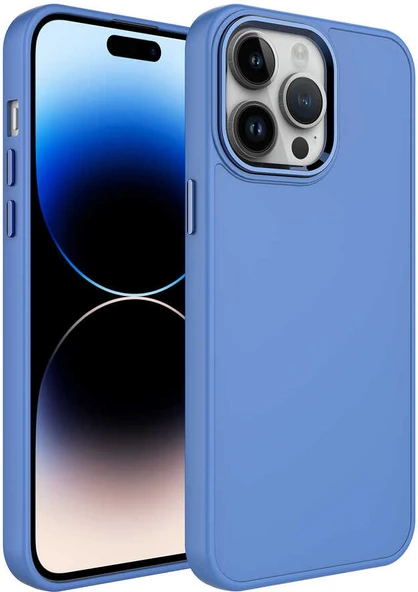 Apple iPhone 14 Pro Max Kılıf Metal Çerçeve ve Buton Tasarımlı Silikon Mnc Luna Kapak-Lavendery Gray ürün görseli 1