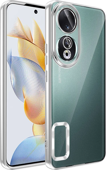 Huawei Honor 90 Kılıf Kamera Korumalı Logo Gösteren Mnc Omega Kapak-Gümüş ürün görseli 1