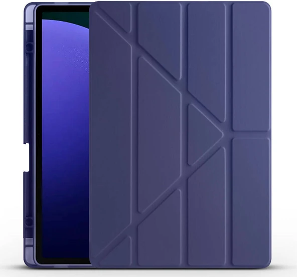 Galaxy Tab S9 Fe Plus Kılıf  Uyumlu Mnc Tri Folding Kalem Bölmeli Standlı Kılıf-Lacivert ürün görseli 1
