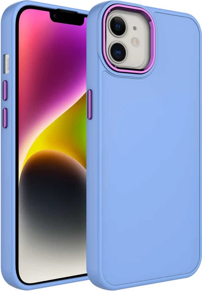 Apple iPhone 12 Kılıf Metal Çerçeve ve Buton Tasarımlı Silikon Mnc Luna Kapak-Lila ürün görseli 1