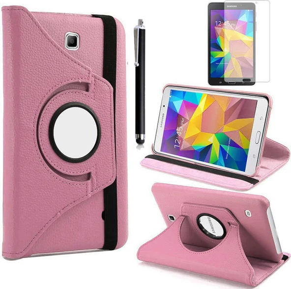 Galaxy Tab 4 7.0 T230  Uyumlu Mnc Dönebilen Standlı Kılıf-Pembe Açık ürün görseli 1