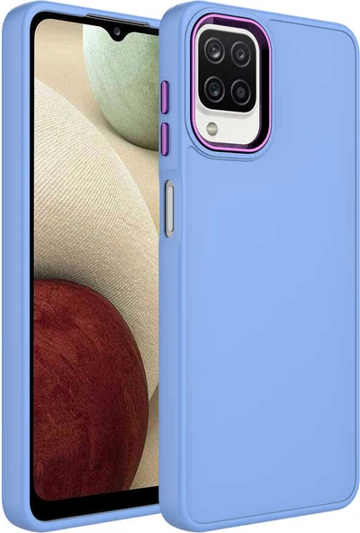 Galaxy A12 Kılıf Metal Çerçeve ve Buton Tasarımlı Silikon Mnc Luna Kapak-Lila ürün görseli 1