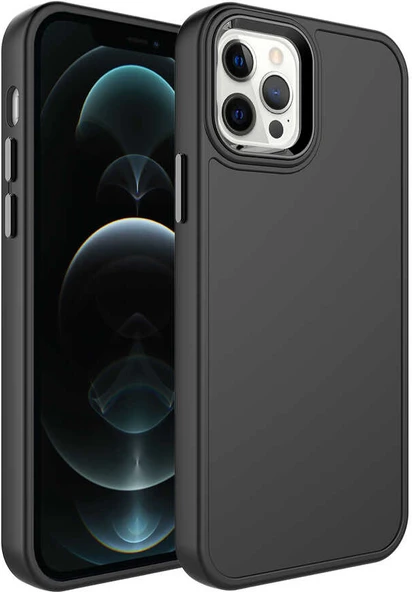 Apple iPhone 14 Pro Kılıf Metal Çerçeve ve Buton Tasarımlı Sert Mnc Botox Kapak-Siyah ürün görseli 1