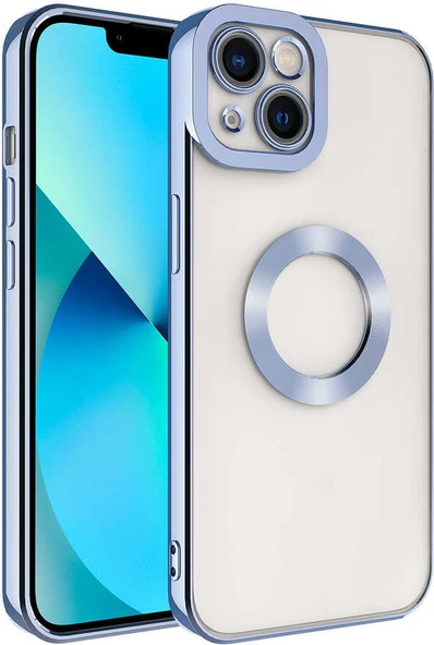 Apple iPhone 14 Kılıf Kamera Korumalı Logo Gösteren Mnc Omega Kapak-Mavi Açık ürün görseli 1