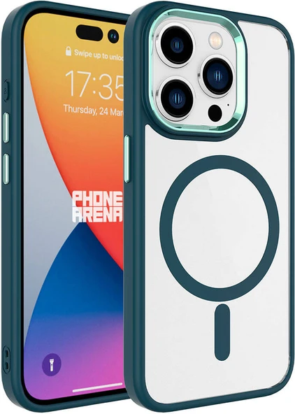Apple iPhone 15 Pro Max Kılıf Wireless Şarj Özellikli Mnc Krom Magsafe Silikon Kapak-Koyu Yeşil ürün görseli 1