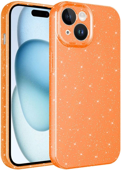 Apple iPhone 15 Plus Kılıf Kamera Korumalı Simli Lüks Mnc Koton Kapak-Turuncu ürün görseli 1