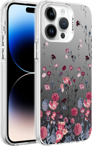 Apple iPhone 14 Pro Max Kılıf Desenli Mnc Silver Sert Kapak-Çiçek ürün görseli 1