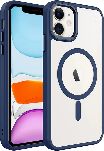 Apple iPhone 11 Kılıf Wireless Şarj Özellikli Mnc Krom Magsafe Silikon Kapak-Lacivert ürün görseli 1