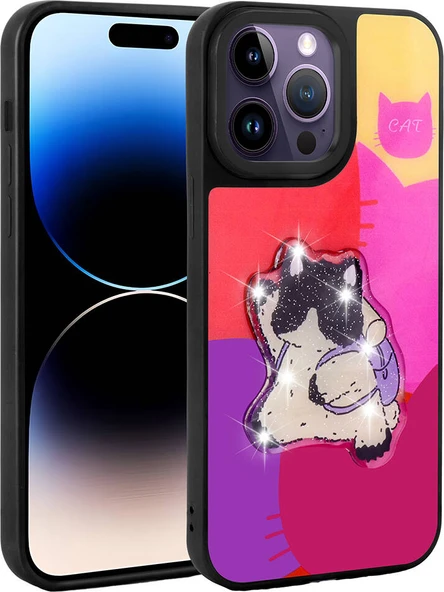 Apple iPhone 14 Pro Max Kılıf Parlayan Kabartmalı Ikonik Figürlü Mnc Amas Silikon Kapak-Mor ürün görseli 1