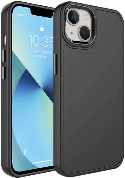 Apple iPhone 14 Kılıf Metal Çerçeve ve Buton Tasarımlı Sert Mnc Botox Kapak-Siyah ürün görseli 1