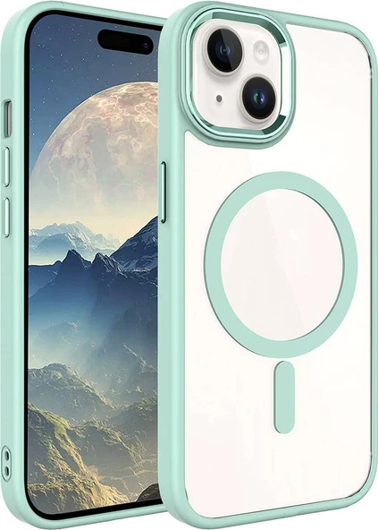 Apple iPhone 15 Kılıf Wireless Şarj Özellikli Mnc Krom Magsafe Silikon Kapak-Yeşil ürün görseli 1