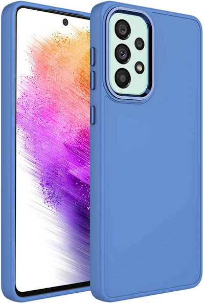 Galaxy A23 Kılıf Metal Çerçeve ve Buton Tasarımlı Silikon Mnc Luna Kapak-Lavendery Gray ürün görseli 1
