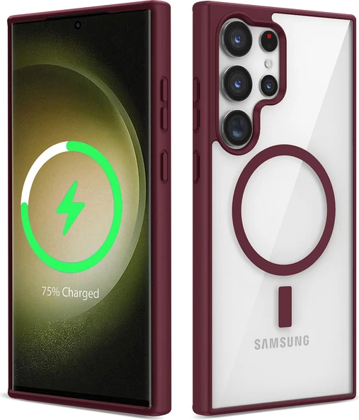 Galaxy S22 Ultra Kılıf Magsafe Wireless Şarj Özellikli Silikon Mnc Ege Kapak-Koyu Kırmızı ürün görseli 1