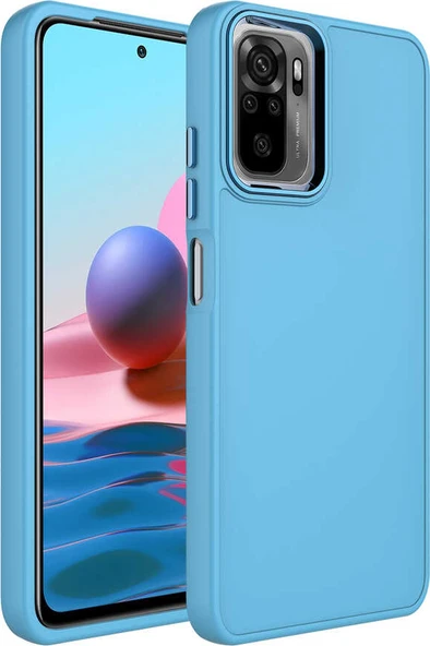 Xiaomi Redmi Note 10S Kılıf Metal Çerçeve ve Buton Tasarımlı Silikon Mnc Luna Kapak-Sierra Mavi ürün görseli 1