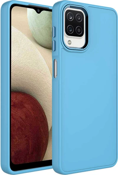 Galaxy M22 Kılıf Metal Çerçeve ve Buton Tasarımlı Silikon Mnc Luna Kapak-Sierra Mavi ürün görseli 1