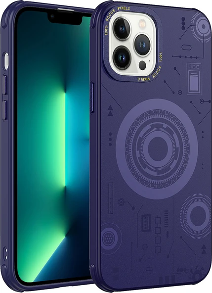 Apple iPhone 13 Pro Max Kılıf Mnc Wireless Şarj Özellikli Desenli Hot Kapak-Derin Mor ürün görseli 1