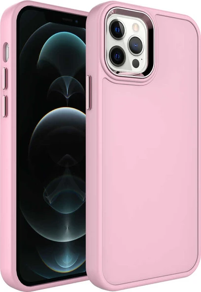 Apple iPhone 14 Pro Kılıf Metal Çerçeve ve Buton Tasarımlı Sert Mnc Botox Kapak-Pembe Açık ürün görseli 1