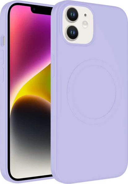 Apple iPhone 11 Kılıf Magsafe Wireless Şarj Özellikli Pastel Renk Silikon Mnc Plas Kapak-Lila ürün görseli 1