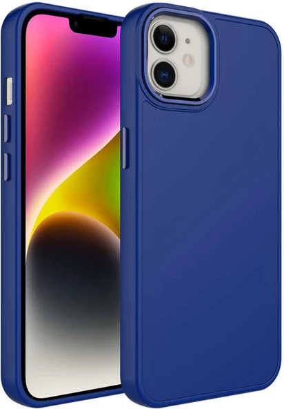 Apple iPhone 11 Kılıf Metal Çerçeve ve Buton Tasarımlı Silikon Mnc Luna Kapak-Lacivert ürün görseli 1