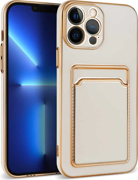 Apple iPhone 13 Pro Max Kılıf Mnc Bark Kartlıklı Kapak-Beyaz ürün görseli 1
