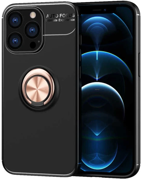 iPhone 13 Pro Kılıf Mnc Ravel Silikon Kapak-Siyah-Rose Gold ürün görseli 1