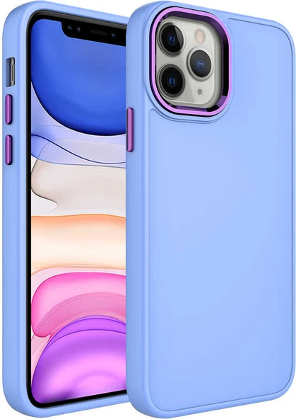 Apple iPhone 12 Pro Kılıf Metal Çerçeve ve Buton Tasarımlı Silikon Mnc Luna Kapak-Lila ürün görseli 1