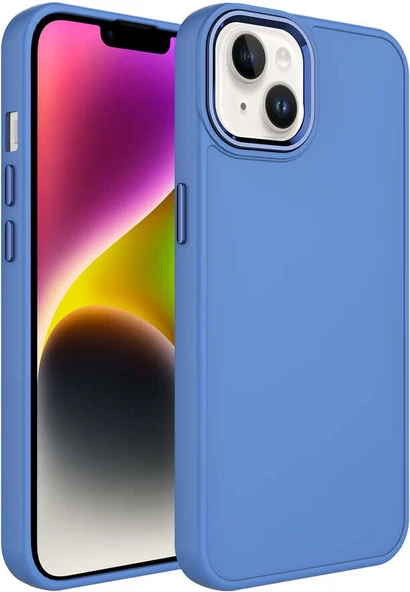Apple iPhone 14 Kılıf Metal Çerçeve ve Buton Tasarımlı Silikon Mnc Luna Kapak-Lavendery Gray ürün görseli 1