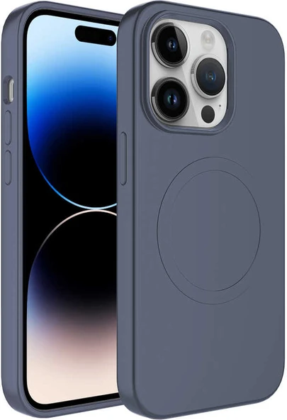 Apple iPhone 14 Pro Max Kılıf Magsafe Wireless Şarj Özellikli Pastel Renk Silikon Mnc Plas Kapak-Lavendery Gray ürün görseli 1